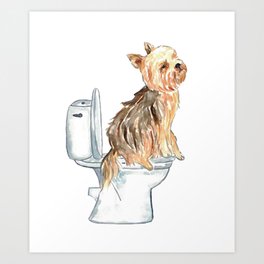  Yorkie Yorkshire terrier toilet Painting Art Print