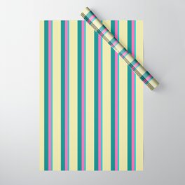 [ Thumbnail: Dark Turquoise, Hot Pink, Dark Cyan & Pale Goldenrod Colored Lined Pattern Wrapping Paper ]