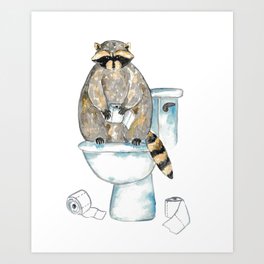 Raccoon toilet Painting Wall Poster Watercolor Art Print