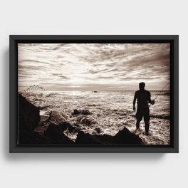 Sunset Fisherman Framed Canvas