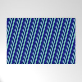 [ Thumbnail: Aquamarine and Blue Colored Stripes/Lines Pattern Welcome Mat ]