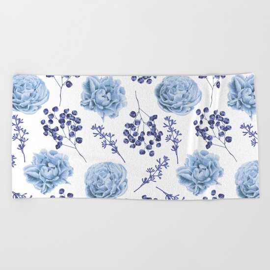 Sky Blue Roses Beach Towel