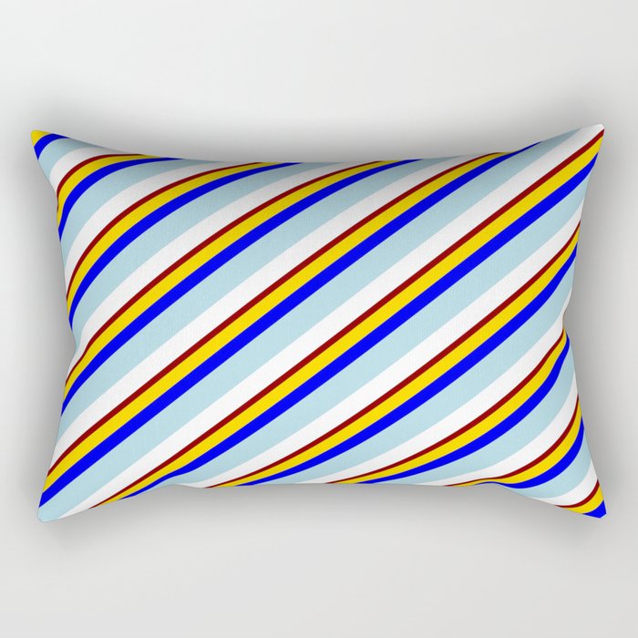 Eye-catching Yellow, Blue, Light Blue, White & Maroon Colored Lines Pattern Rectangular Pillow