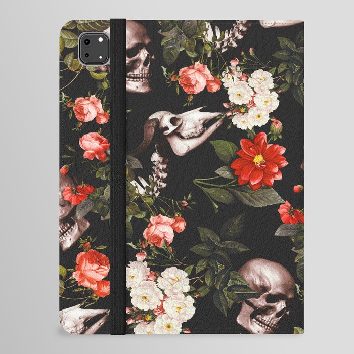 Floral and Skull Pattern iPad Folio Case