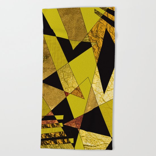 Abstract #508 Black, Gold & Copper Shards Beach Towel