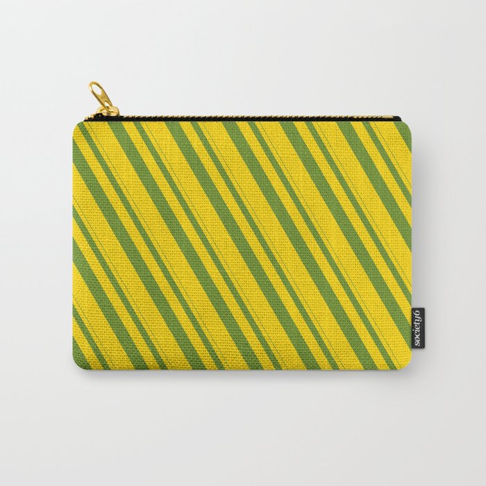 Green and Yellow Colored Pattern of Stripes Carry-All Pouch
