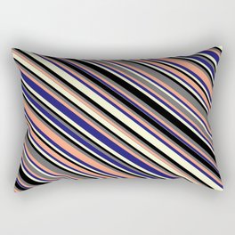 [ Thumbnail: Colorful Dim Grey, Light Salmon, Midnight Blue, Light Yellow & Black Colored Lines Pattern Rectangular Pillow ]