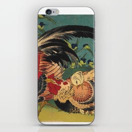 Hokusai, Rooster,Hen and Chicken with Spiderwort iPhone Skin