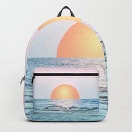 Untypical sunset II Backpack | Sun, Curated, Retro, Sunset, Digital, Ocean, Mixedmedia, Vivianagonzalez, Vintage, Pastels 