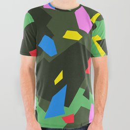 Green\Red\Blue\Black\Grey\Pink Geometric camo All Over Graphic Tee