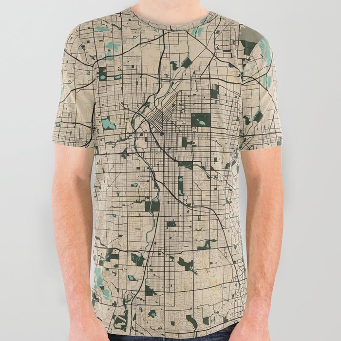 Denver City Map of Colorado, USA - Vintage All Over Graphic Tee