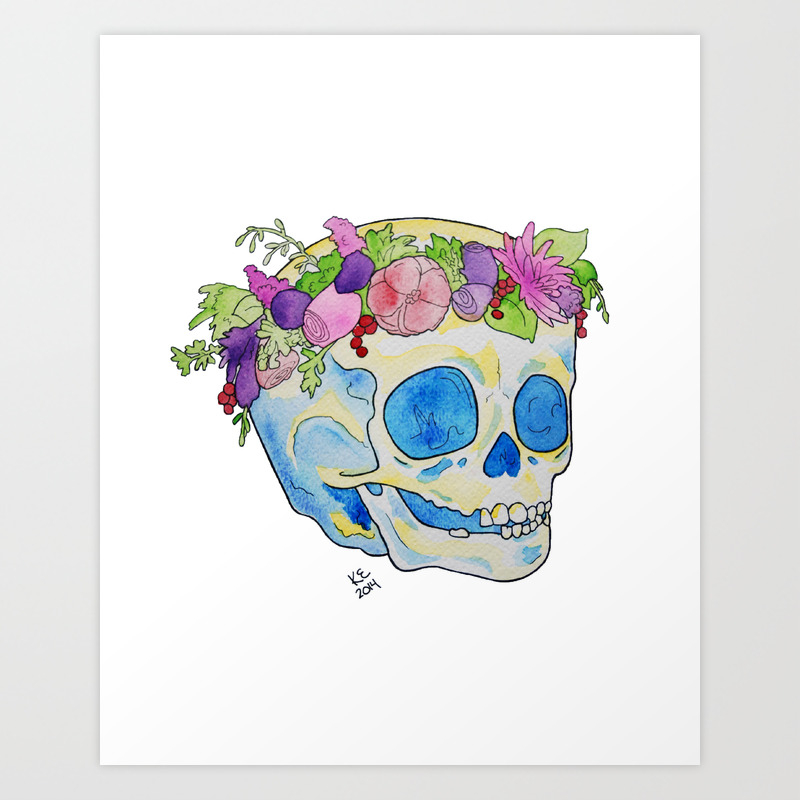 Skull With Flower Crown Watercolor, Pastel Goth, Occult, Witch Art Print by  Kelsi Eldredge | Society6