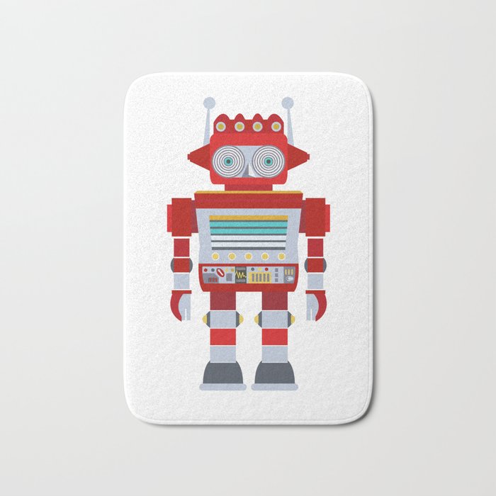 Red Robot Retro Toy Bath Mat