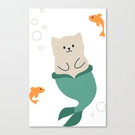 Mermaid Cat playing with Fish Canvas Print