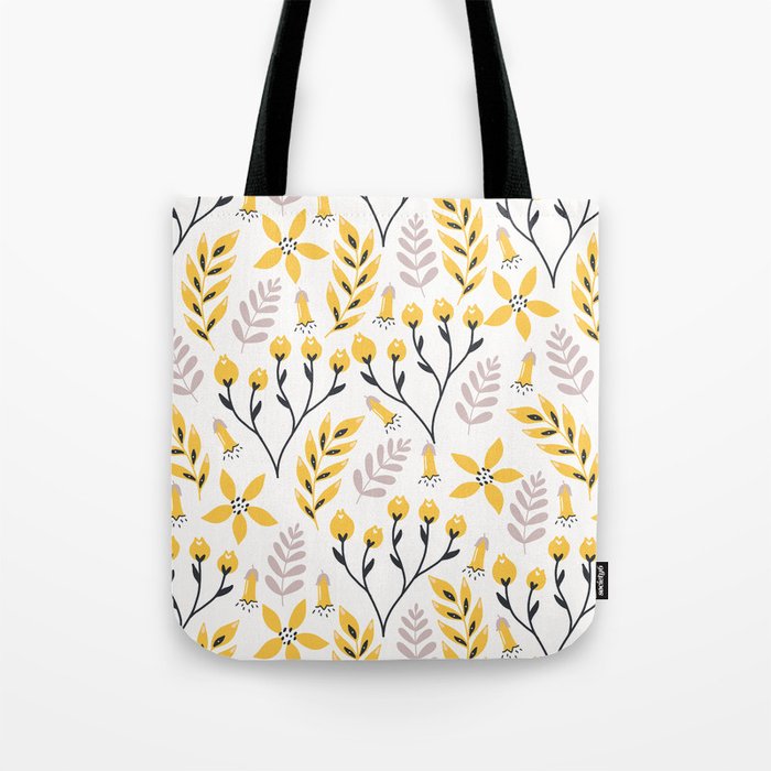 Mod Floral Yellow Gray Tote Bag