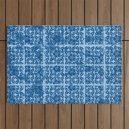 Botanical Garden Trellis Floral Pattern in Classic Blue Turquoise Outdoor Rug