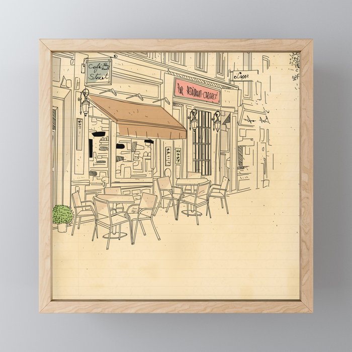 street cafe sketch Framed Mini Art Print
