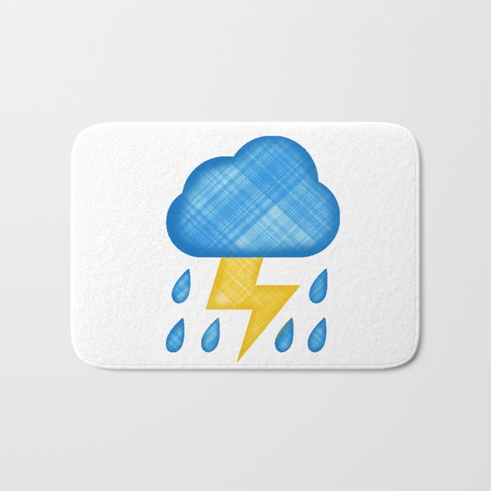 Plaid rain and Lighting Cloud Emoji Bath Mat