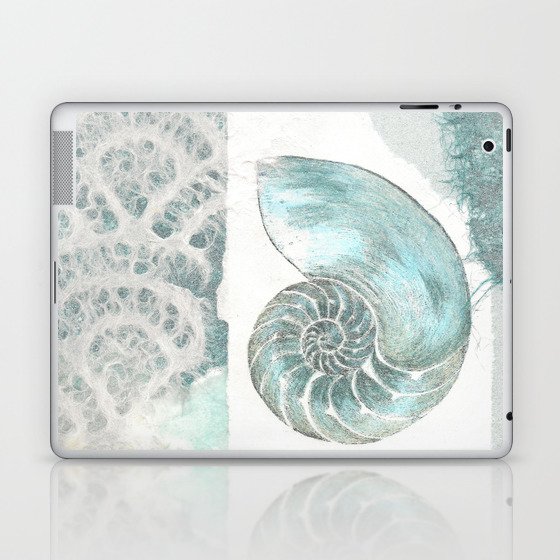 Nautilus paper collage in teal Laptop & iPad Skin
