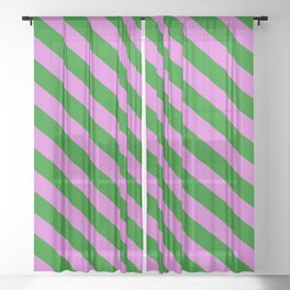[ Thumbnail: Green and Orchid Colored Lined Pattern Sheer Curtain ]