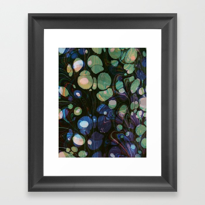 Abstract Painting - Marbling Art 01- Fluid Painting - Blue Green, Black Abstract - Modern Abstract Framed Art Print