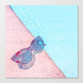 glasses poolside blue and pink impressionism painted realistic still life Canvas Print