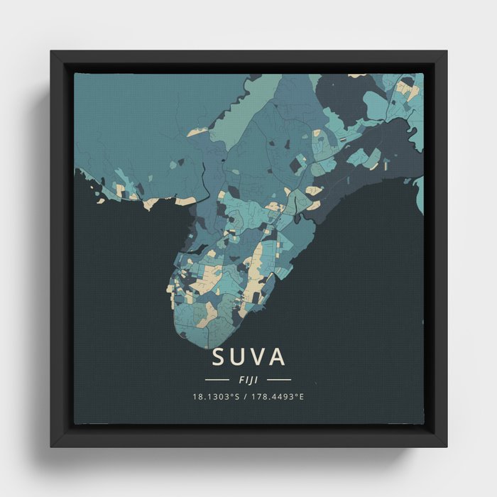 Suva, Fiji - Cream Blue Framed Canvas