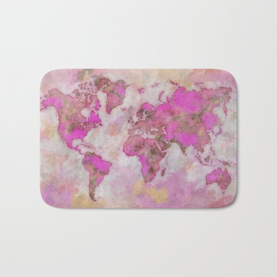 World Map Violet Bath Mat