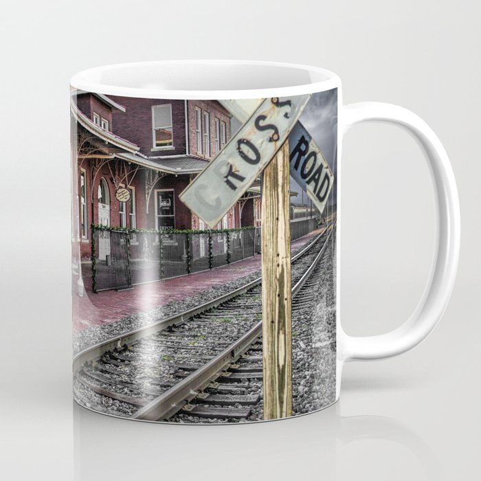 Old Train Station with Crossing Sign in Gutherie Oklahoma No.0840 A Fine Art Railroad Landscape Phot Coffee Mug