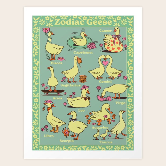 Zodiac Geese Art Print by Kira Society6