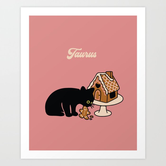Taurus Xmas Cat Art Print