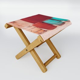 Colorful rain barrels | Blue and Red | France | Sarlat Folding Stool