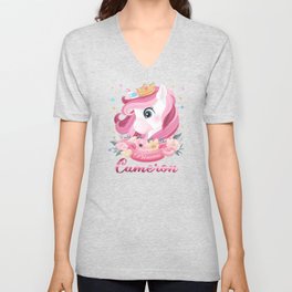 Cameron Name Unicorn, Birthday Gift for Unicorn Princess V Neck T Shirt