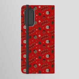 Ladybug and Floral Seamless Pattern on Red Background Android Wallet Case