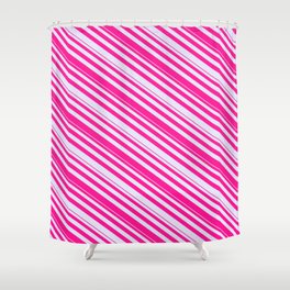 [ Thumbnail: Lavender & Deep Pink Colored Striped Pattern Shower Curtain ]