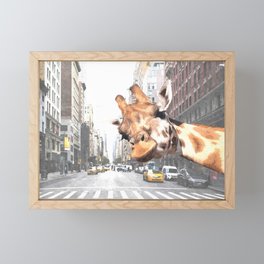 Selfie Giraffe in New York Framed Mini Art Print