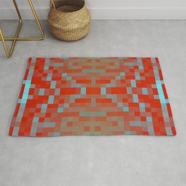 geometric symmetry art pixel square pattern abstract background in red blue Area & Throw Rug