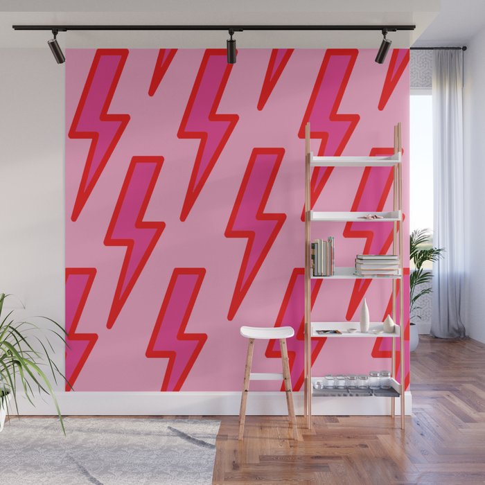 Pink and Red Y2k Lightning Bolt Wallpaper Preppy Aesthetic Wall Mural by Aesthetic by SB