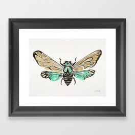 Summer Cicada – Mint & Tan Palette Framed Art Print
