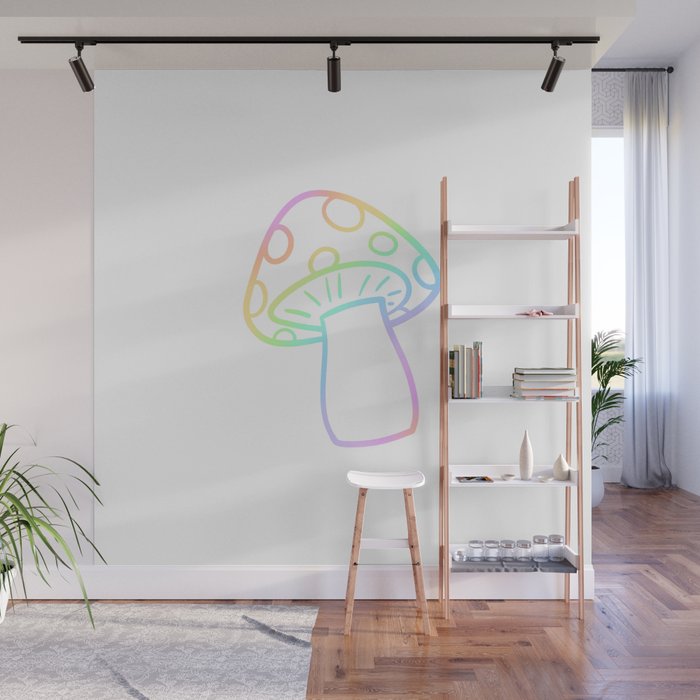 Pastel Rainbow Gradient Mushroom Wall Mural