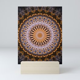 Gray and golden mandala Mini Art Print