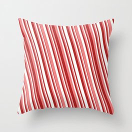 [ Thumbnail: Light Coral, Red & Mint Cream Colored Stripes Pattern Throw Pillow ]