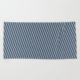 [ Thumbnail: Dark Sea Green and Dark Slate Blue Colored Stripes Pattern Beach Towel ]