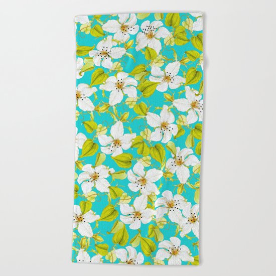 White Floral #society6 #decor #pattern Beach Towel