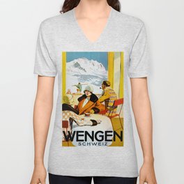 Vintage Wengen Switzerland Travel V Neck T Shirt