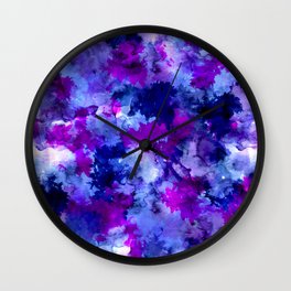 Modern blue purple watercolor brushstrokes paint Wall Clock