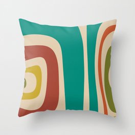 Tiki Minimalist Mid-Century Modern Abstract Pattern in Mid Mod Teal Orange Olive Mustard Beige Throw Pillow