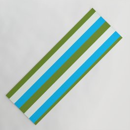 [ Thumbnail: Deep Sky Blue, Green, and Mint Cream Colored Striped/Lined Pattern Yoga Mat ]