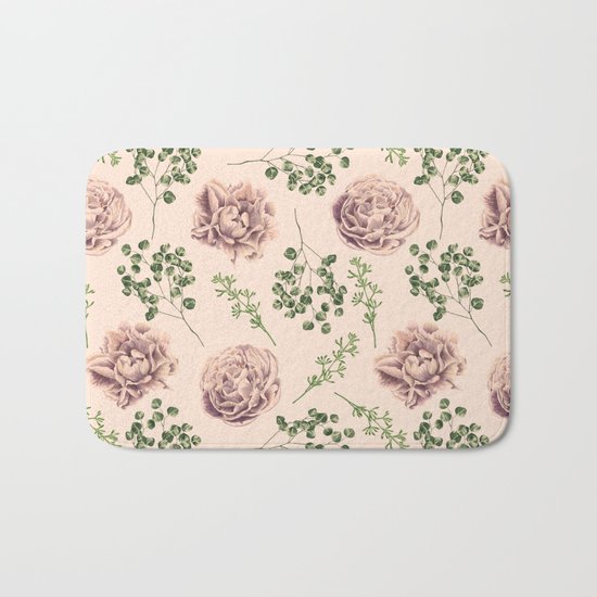 Rose Pattern Light Pink + Green Bath Mat