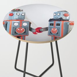 Two robots getting married Side Table